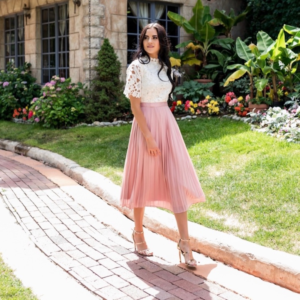 Rachel Parcell Annecy Lace Top Pleated Dress Small